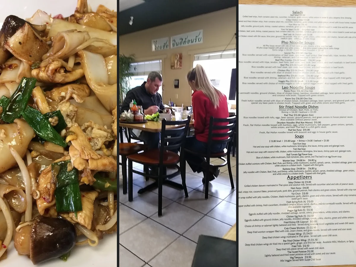 Thai dishes on a casual restaurant table.